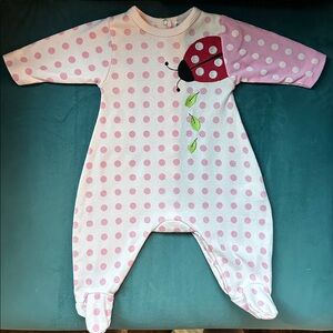 Pink Polka Dot Baby Onesie with Ladybug Design